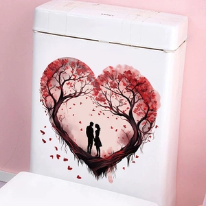 Adesivo murale romantico albero a forma di cuore con sagoma di coppia innamorata