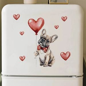 French Bulldog Red Heart Balloon Wall Sticker Removable PVC Decal For Bedroom Living Room Bathroom Valentine's Day Decor