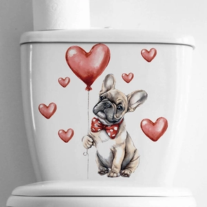 Cute French Bulldog with red heart balloon wall sticker for home decoration