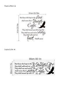 Detail view of Isaiah 40:31 eagle wall decal showing layout and finished 61x61cm size