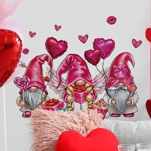 Pink Valentine's Day Gnomes wall decals featuring hearts and balloons for home decoration