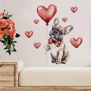 Cute French Bulldog wall decal with heart balloons for home living room decor