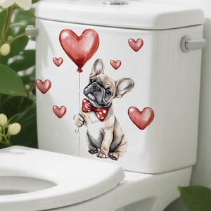 Cute French Bulldog with heart balloon wall sticker for home decor wall and toilet