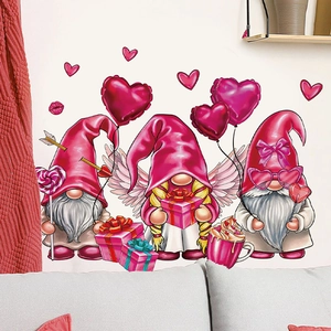 Pink Valentine Gnomes wall decals for living room decoration with romantic heart elements