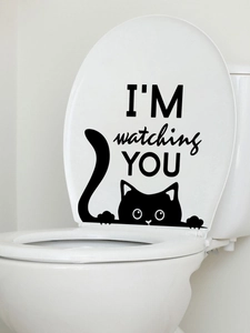 Sticker chat noir amusant avec texte I'M WATCHING YOU pour décor de toilettes ou mur