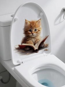 Detail of 3D waterproof PVC wall sticker featuring a cute orange cat reading a book
