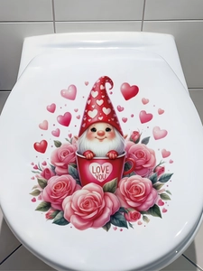 Détail d'un gnome de la Saint-Valentin avec roses sur un couvercle blanc pur