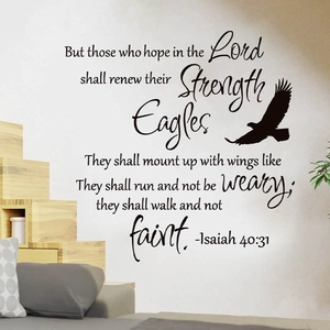 Inspirational Isaiah 40:31 eagle wall decal in black vinyl for home living room decor