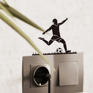 Soccer player silhouette wall sticker for light switch decor made of black PVC vinyl