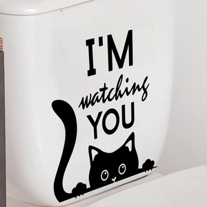 Sticker mural chat noir imperméable avec texte I'm Watching You pour la maison
