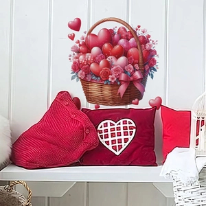 Romantic Valentine's Day Heart Flower Basket Wall Sticker PVC Waterproof Self-Adhesive Decal For Bedroom Living Room Decor