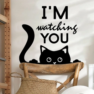 Sticker mural chat noir avec texte I'M watching YOU pour décoration maison