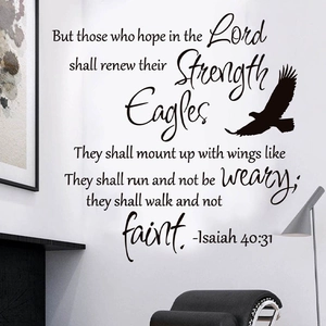 Inspirational Isaiah 40:31 wall sticker with soaring eagle silhouette in black matte vinyl
