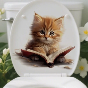Cute ginger kitten reading book waterproof PVC wall sticker for toilet lid decoration