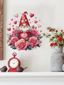 Détail d'autocollant mural gnome de Saint-Valentin dans une tasse avec cœurs