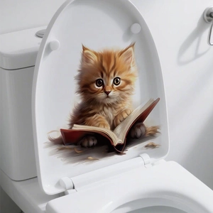 3D cute orange kitten reading book waterproof PVC wall sticker for toilet seat decoration