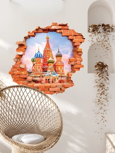 3D wall sticker featuring Saint Basil Cathedral with realistic broken wall creative effect