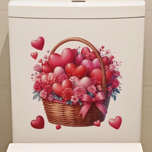 Romantic heart flower basket PVC self-adhesive wall sticker for bedroom and living room decor