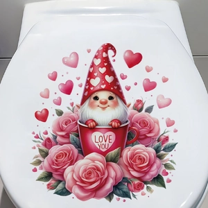 Sticker Mural de la Saint-Valentin Gnome Cœur Tasse PVC Autocollant Amovible Rose Rose Décalcomanie Florale Décor Romantique