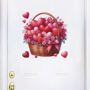 Romantic Valentine heart flower basket wall sticker for home decor on white door
