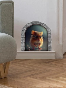 Realistischer 3D-Hamster-Wandaufkleber, der aus einem Ziegelloch an der Wand hervorschaut