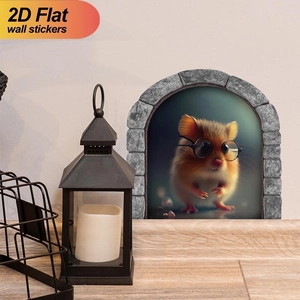 Kreativer 3D Mausloch Hamster Wandaufkleber Mit Brille Tier Wandtattoo Für Kinderzimmer Wohnzimmer Deko PVC Poster