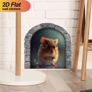 Realistischer 3D-Mauseloch-Wandaufkleber mit Hamster für die Heimdekoration