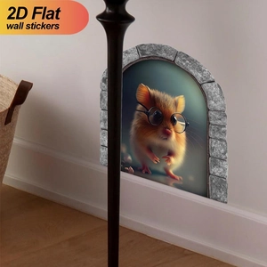 2D flacher Wandsticker mit süßem Hamster im grauen Steinbogen für Wanddekoration