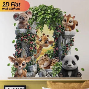 Cartoon animal wall stickers featuring pandas and koalas for nursery and living room decor