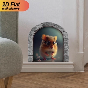 Wandsticker mit 3D-Effekt zeigt einen süßen Hamster mit Brille im Steinbogen