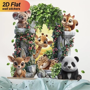 Cute 2D cartoon animal wall stickers with panda and giraffe for nursery decor