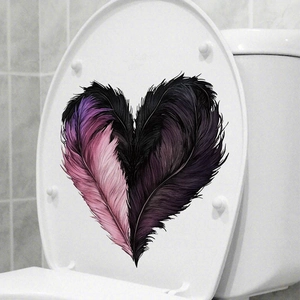 Romantic heart-shaped feather wall decal with pink and purple gradient for home decor
