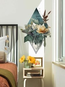 Vue détaillée du grand sticker mural floral en losange dans une chambre chaleureuse