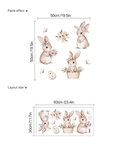 Detalle que muestra las dimensiones y el diseño del vinilo de conejo de Pascua