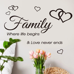 Family wall decal with Where life begins and Love never ends quote for home art decor