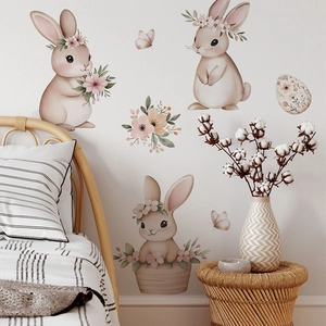 Vinilos decorativos de conejo de Pascua rosa acuarela para dormitorio infantil