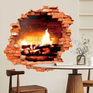 3D-Wandaufkleber mit Kaminfeuer-Effekt für die Wanddekoration im Wohnzimmer