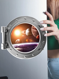 3D space porthole wall sticker with vivid planets and galaxy landscape detail