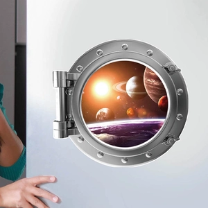 3D Space Porthole Window Wall Sticker Waterproof PVC Space Planets Galaxy Decal For Bathroom Toilet Cabinet Home Decoration