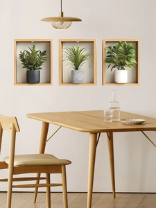 Detail view of 3D potted plant wall stickers with built-in LED lighting and wooden frames