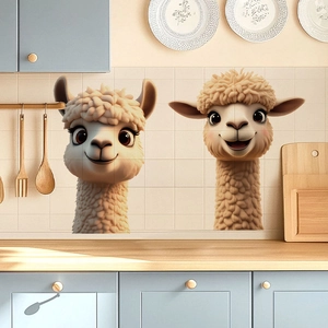 Cute Cartoon Alpaca Wall Stickers 3D Animal PVC Self Adhesive Decals For Kids Room Kitchen Dining Room Home Art Mural Decor