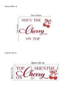 Détail de l'autocollant She's the Cherry on Top avec détails de mise en page et de taille