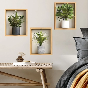 3D Plant Pot Wall Stickers PVC Material Self Adhesive Green Leaf Pattern Mural For Living Room Bedroom Home Decoration
