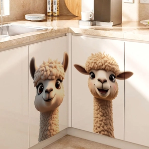 3D cartoon alpaca wall stickers on modern kitchen cabinets for home art decoration