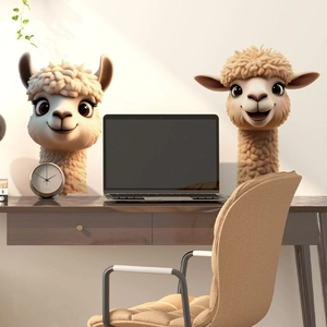 Cartoon alpaca wall stickers with 3D texture for creative home office wall decoration