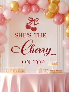Détail du sticker mural She's the Cherry on Top avec une arche de ballons de fête rose