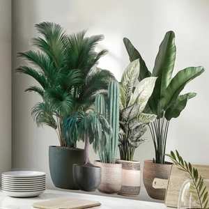 Waterproof self-adhesive PVC wall stickers with green tropical plant and palm leaf designs