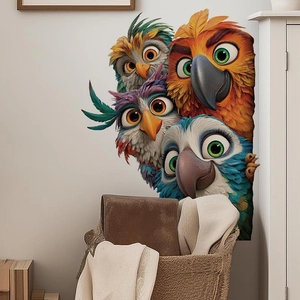 Vibrant 3D cartoon birds PVC wall stickers for living room and bedroom wall decoration