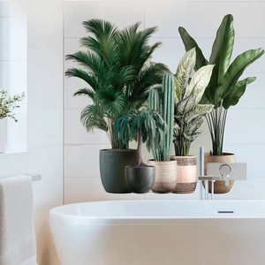 Waterproof PVC wall stickers featuring tropical potted plants like palm and cactus