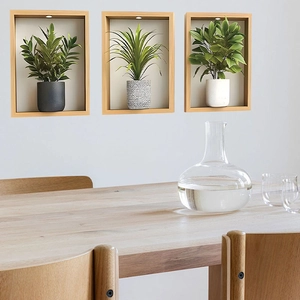 3D wooden wall planters with lifelike succulents and integrated LED ambient lighting set